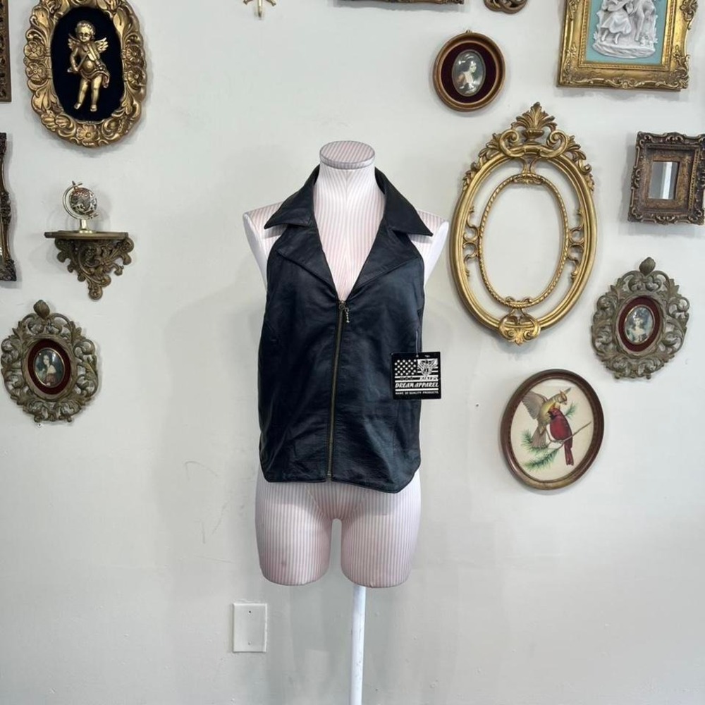 Dream Apparel Women's Black Leather Biker Halter Vest - Size 3XL